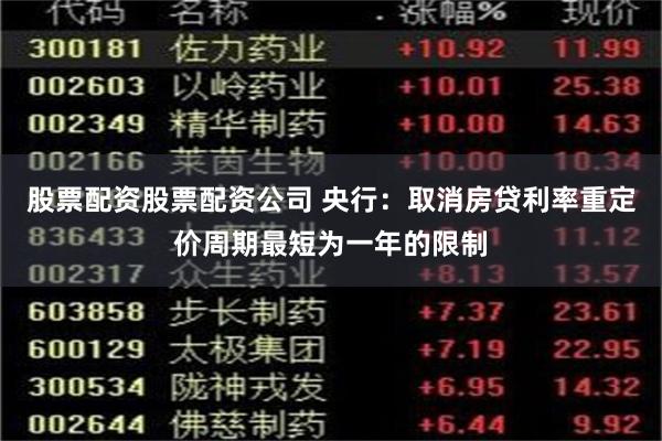 股票配资股票配资公司 央行：取消房贷利率重定价周期最短为一年的限制